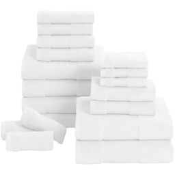 Modern Threads Air Cloud 18-Piece Towel Set - 100% Zero-Twist Cotton, 500 GSM, Quick Dry & Plush, White