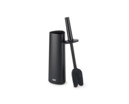 Joseph Joseph Flex 360, Advanced Smart Toilet Brush and Storage Holder Set with anti-drip, anti-clog, triple-action replaceable brush head, Matt Black