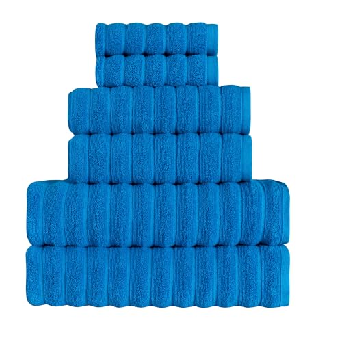 Tedeman Cloud Collection 6-Piece Towel Set - Turkish Towels, 550 GSM Plush, Highly Absorbent, Hotel & Spa Quality, 2 Bath Towels + 2 Hand Towels + 2 Kitchen Towels (French Blue, Set of 6 Towels)