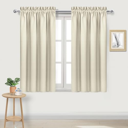 DWCN Blackout Curtains for Bedroom - Rod Pocket Thermal Insulated Noise Reducing Curtains for Living Room, W 42 x L 45 inches, 2 Panels, Light Beige