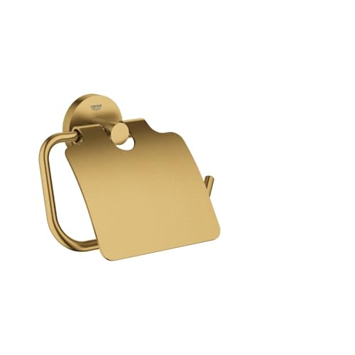GROHE Start Toilet Roll Holder with Cover (Metal, Concealed Fastening, Including Screws and Dowels), Size 167 x 119 mm, Gold Brushed Cool Sunrise, 41179GN0
