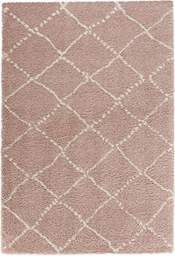 MINT RUGS Hash Rug High Pile Living Room Rug Soft Fluffy Long Pile Shaggy Flokati Diamond Pattern for Living Room Kitchen Hallway or Bedroom Pink Cream 120 x 170 cm