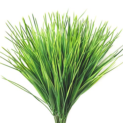 Artificial Plants, Fake Plastic Greenery Faux Shrubs Bushes Wheat Grass Outdoor Window Box Verandah Hanging Planter Decor Indoor Outside Home Garden UV Resistant Wedding DIY Decoration - 4 Pcs
