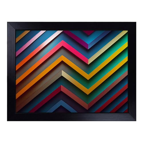 Lap Tray with Bean Bag Cushion, Chevron Art - Handmade in the UK, Raised Wooden Edge, Padded Cushion, Heat-Resistant Wipe-Clean Surface, for Meals, Laptops and Crafts