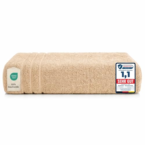 Komfortec Bath Towel 100 x 200 cm 100% Cotton Sauna Towel XXL Soft Large Terry Cloth Quick Drying Beige
