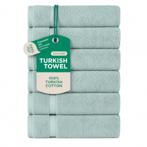 SALBAKOS Luxury Hotel and Spa Turkish Cotton Eco-Friendly Hand Towel Set Hand Towel 6 Pieces Seafoam Green