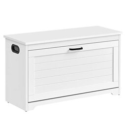 VASAGLE Shoe Bench, Entrance Shoe Box with Folding Door, Adjustable Interior Divider, with Cut-out Side Handles, 80 x 30 x 46 cm, White LHS120T10