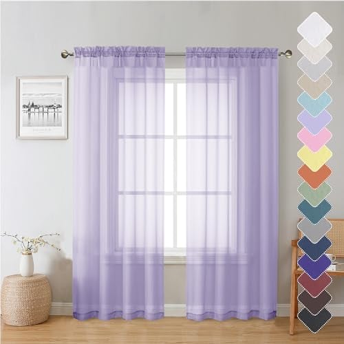 Lecloud Transparent Curtains and Panels, 183 cm, Set of 2, Airy and Breathable, Solid Voile Curtain for Girls Room, Gazy Window, French Door, Living Room