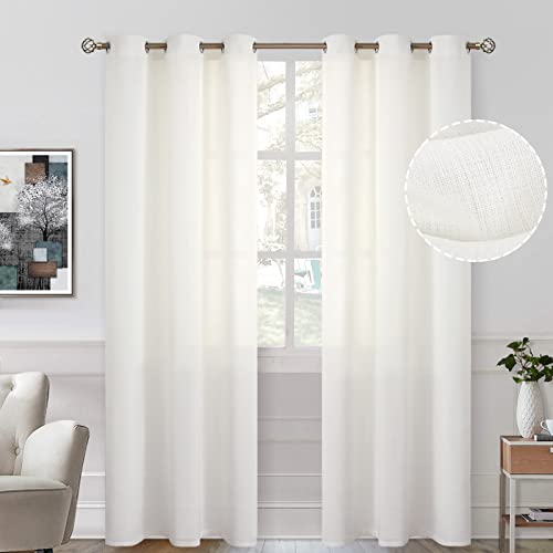BGment Cream Natural Linen Look Semi Sheer Curtains 84 Inch Length 2 Panels Set for Bedroom, Grommet Light Filtering Casual Textured Privacy Sheer Curtains for Living Room (38 x 84 Inch, Ivory Cream)
