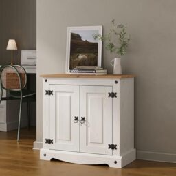 Corona Sideboard White 2 Door Cupboard Solid Mexican Pine 73cm x 75cm x 36cm