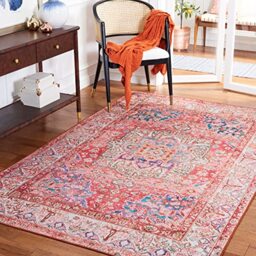 SAFAVIEH Traditional Rug Ideal for High Traffic Areas - Machine Washable and Non Slip - Tucson Collection, Short Pile, in Rose and Cream, 91 X 152 cm