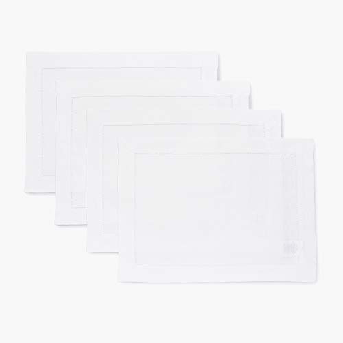 Solino Home 100% Pure Linen Placemats White Hemstitch, 14 x 19 in, Set of 4 - for kitchen, dinner, table setting, Classic Hemstitch, gifting, OEKO-TEX Certified - Fall, Halloween, Thanksgiving, Christmas