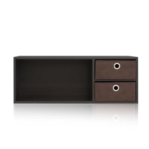 Furinno Dario Wall-mounted Storage or Desk Hutch with 2 Bin Drawers, Espresso/Brown