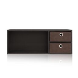 Furinno Dario Wall-mounted Storage or Desk Hutch with 2 Bin Drawers, Espresso/Brown
