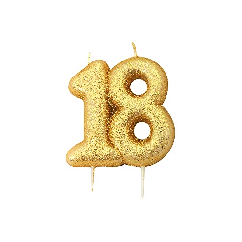 18th Birthday Candle, Metallic Gold Glitter Number 18 Cake Topper, 18th Birthday Cake Decoration for Men/Women, 7cm