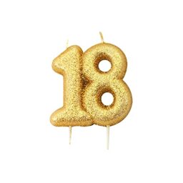 18th Birthday Candle, Metallic Gold Glitter Number 18 Cake Topper, 18th Birthday Cake Decoration for Men/Women, 7cm