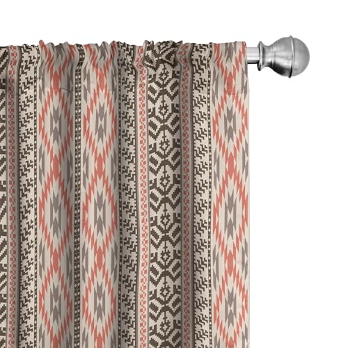 "Ambesonne Southwestern Window Curtains Pack of 2, Traditional Vertical Borders Inspired by Prehistoric Art Ikat Style, Lightweight Set with Rod Pocket, 4 Panels of - 28"" x 95"", Brown Coral"