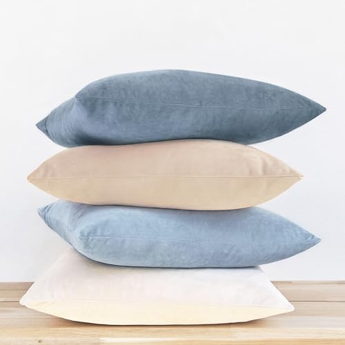 MONDAY MOOSE Decorative Throw Pillow Covers Cushion Cases, Set of 4 Soft Velvet Modern Designs, Mix and Match for Home Decor, Pillow Inserts Not Included (20x20 inch, Beige/Light Blue)