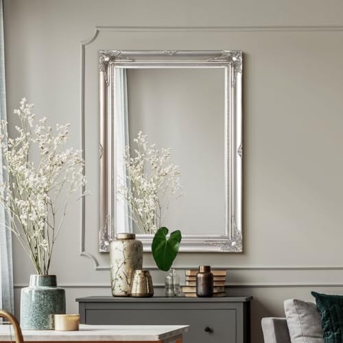 Large Silver Antique Ornate Design Big Wall Mirror New 3ft X 2ft2, 91x66x5