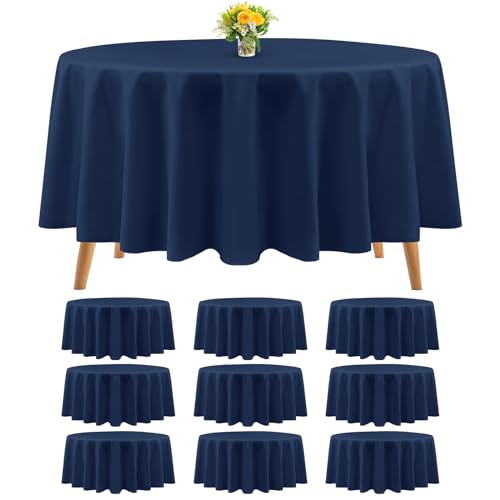 Teruntrue 10 Packs Premium Round Tablecloth 90 Inch Navy Blue Polyester Table Cloth Bulk Washable Polyester Fabric Tablecloths Tablecloths for Wedding Party Banquet Buffet Holiday Dinner (90 Inch)
