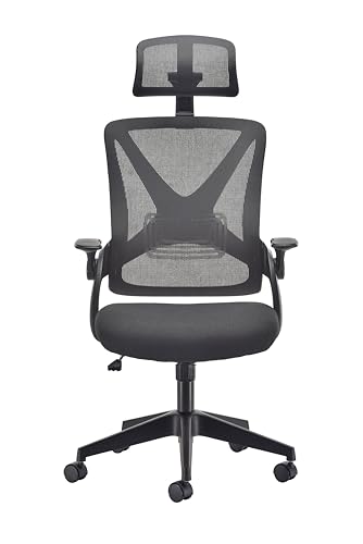 Office Hippo - Black Ergonomic Mesh Office Chair With Lumbar Support. Adjustable Desk Chair With Reclining Back & Seat, Flip Up Armrests And Comfortable Seat Cushion. For The Office And Home Use