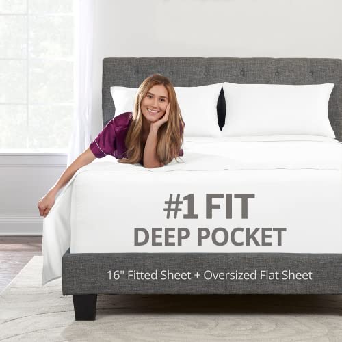 Deep Pocket Twin XL Bedsheet Set ??? 3-Piece Includes: Real 16'' Inch Extra Deep Pocket Fitted Sheet [Best-Fit for 14''-18 Mattress] ??? Oversize Flat Sheet ??? 1 Zipper Closure Pillowcase ??? Bright White