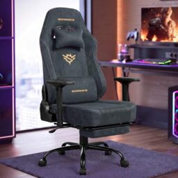 SONGMICS Gaming Chair, Suede Fabric Ergonomic Office Chair with Footrest and 4D Armrests, Pocket Spring Seat, 180 kg Capacity, 72 x 72 x (125-135) cm, Charcoal Gray, Cathy Collection OBG095GD01