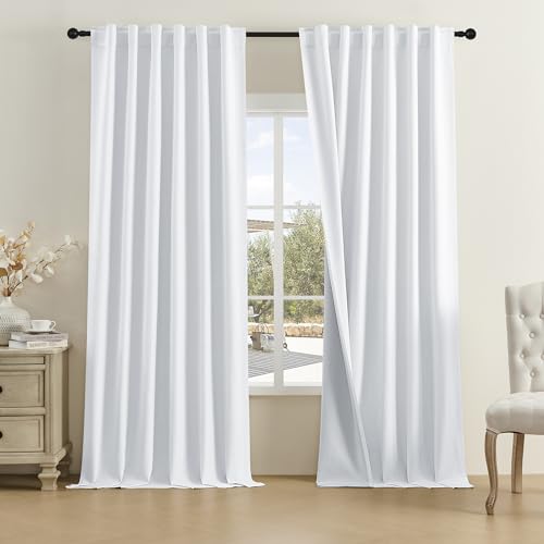 DUALIFE Greyish White Linen Curtains, 102 Inch Long Curtains Blackout Sliding Glass Door Thermal Insulated Drapes for Bedroom Back Tap/Rod Pocket/Hook Belt?50x102 Inch
