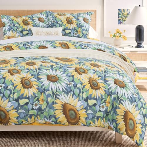 "DAUAOTO Twin XL 68""X92"" Duvet Cover Set, Cotton Printed Bedding for Twin Extra Long Bed, Farmhouse Floral Pattern, Sunflower"