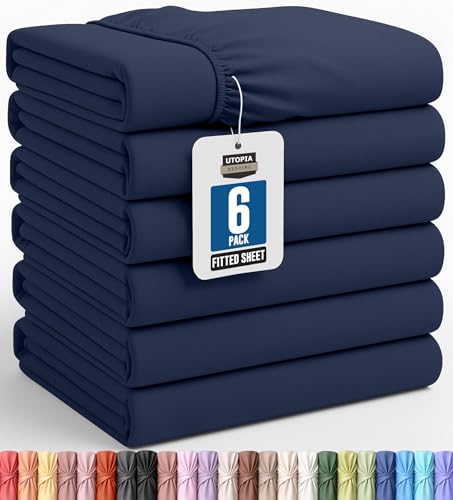 Utopia Bedding Queen Fitted Sheets - Bulk Pack of 6 Bottom Sheets - Soft Brushed Microfiber - Deep Pockets - Shrinkage & Fade Resistant - Easy Care (Navy)
