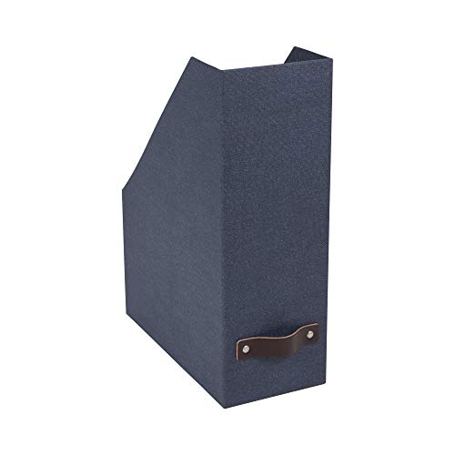 Bigso Box of Sweden Desk Organiser - Practical Document Holder Made of Fibreboard and Paper in Linen Look - Sturdy Magazine Storage with Handle - Blue