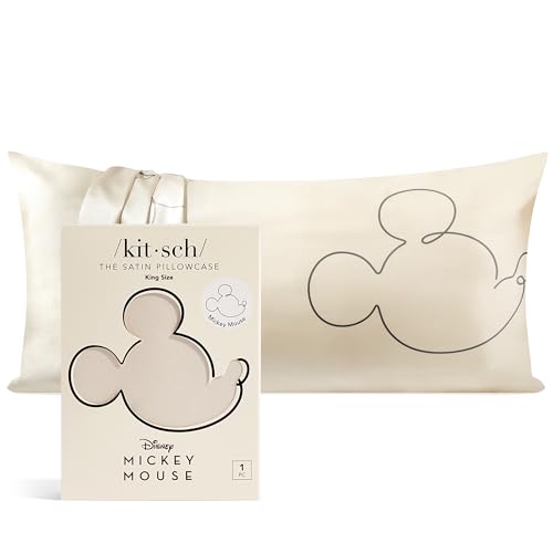 Kitsch Disney Mickey Mouse Satin Pillowcase with Zipper Softer Than Silk, Cooling Pillow Case for Hair & Skin, Wrinkle-Free, Machine Washable, King Size 19x36