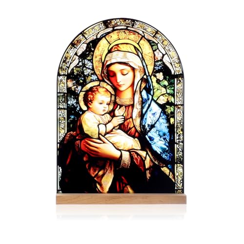 KOMI Madonna and Child Icon Virgin Mary Christ Jesus Catholic Ornament Statue Tabletop Decor Acrylic Standing Home Altar Decor Christian Gifts