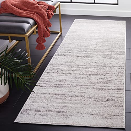 SAFAVIEH Modern Rug for Living Room, Dining Room, Bedroom - Adirondack Collection, Short Pile, in Ivory and Silver, 80 X 180 cm
