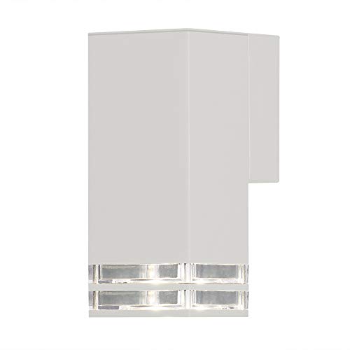 Konstsmide Handmade Outdoor Wall Light Mains Powered/Pollux Double Down Modern Lantern/1x7 Watt Max GU10 Lamp/Clear Acrylic Glass Lens/Aluminium/IP44/White Outside Light