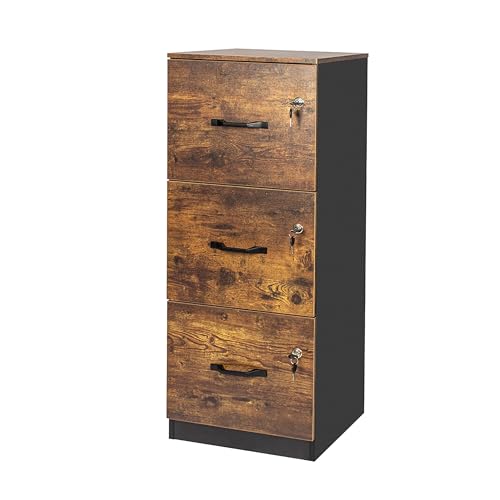 Relaxdays Hanging Filing Cabinet with 3 Lockable Drawers, 103x40x40 cm, Black/Brown