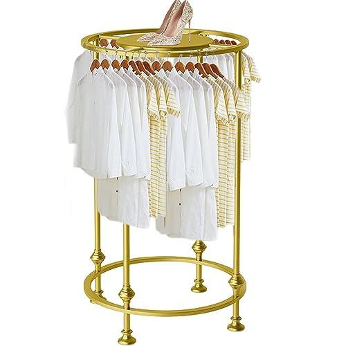 ZOUXIKOU Freestanding Round Clothing Garment Rack with Top Shelf, Industrial Pipe Clothes Organizer, Multi-Purpose Hanging Rod for Retail Boutiques Bedrooms Commercial