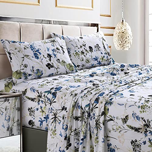 Tribeca Living AMAL4PSSQUBL Extra Deep Pocket Sheet Set, Queen, Amalfi Blue/Multi