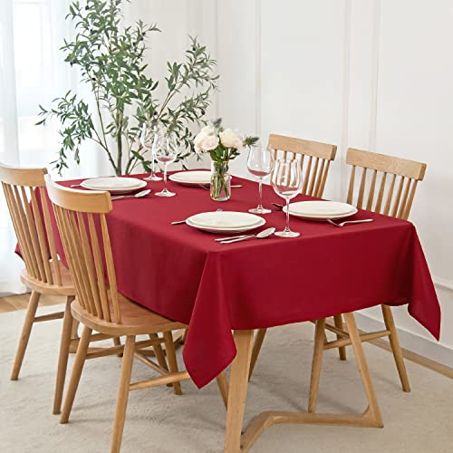 maxmill Jacquard Tablecloth Stain Resistant Waterproof Wrinkle Resistant Spillproof Washable Soft Slubby Texture Christmas Table Cloth for Dining Room, Holiday Dinner, Rectangle 60 x 140 Inch, Red