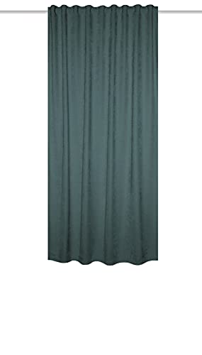 HOMEbasics Thermochenille Wolly 085425-2801 Thermal Curtain with Combination Band Petrol 160 x 135 cm