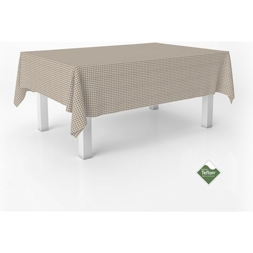 ECOMMERC3 - Stain Resistant Vichy Tablecloth for Rectangular Table Size 240 x 140 cm - Extra Soft and Waterproof Vichy Tablecloth Taupe