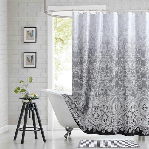 "BESTRIPES Extra Long Shower Curtain - Chantilly Lace Design, Heavyweight Polyester, Black to White Ombre, 72"" W x 84"" H"