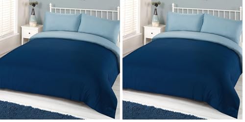 Brentfords Plain Dye Duvet Cover with Pillowcase Reversible Bedding Set - Navy Blue - Single (Pack of 2)