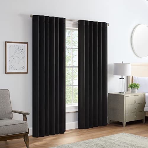 Eclipse Langley Solid Tripleweave Room Darkening Rod Pocket Window Curtains (2 Panels), 52 in x 63 in, Black