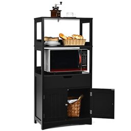 CASART Bathroom Storage Cabinet, Wooden Floor Cupboard with Open Shelves, Drawer and Doors, Freestanding Storage Units for Living Room Kitchen Office (Black)