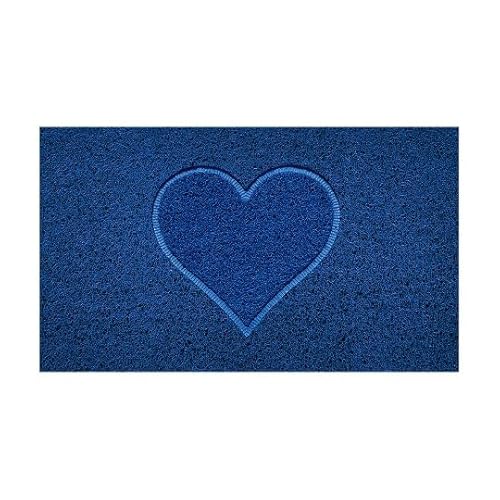 Nicoman Embossed Spaghetti Door Mat Dirt-Trapper Jet-Washable Doormat 70x43cm (Blue, HEART Shape) - Use Indoor or Sheltered Outdoor