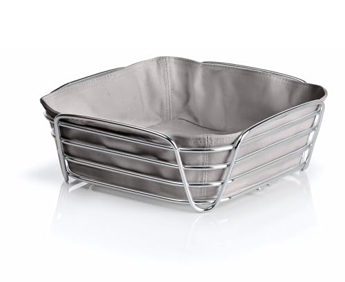 Blomus Bread Basket Taupe L - Bread Basket made of Chromed Steel and Cotton Fabric Bbag, 26 x 26 x 9 cm