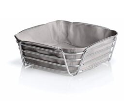 Blomus Bread Basket Taupe L - Bread Basket made of Chromed Steel and Cotton Fabric Bbag, 26 x 26 x 9 cm