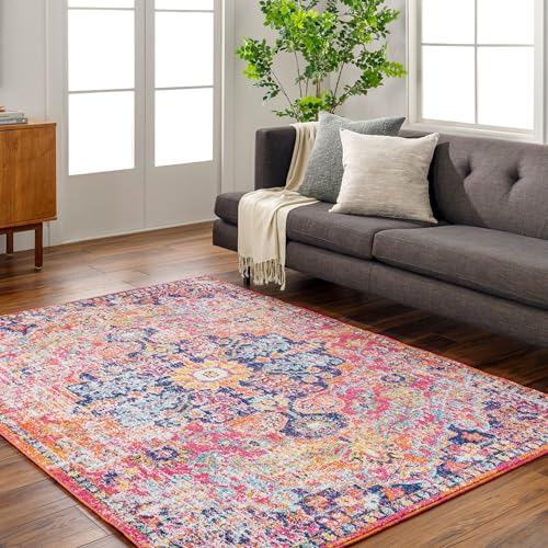 Livabliss Lou Asmara Vintage Carpet 120x170 cm, Traditional Multicolour Boho Design for Living Room, Dining & Kitchen, Easy Care Pile, Orange Navy Teal Burgundy