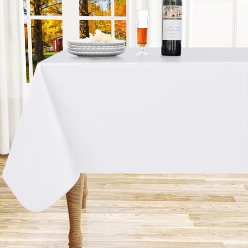 "homing Square Vinyl Tablecloth, Waterproof Spillproof Plastic Flannel Backed Table Cloth, Wipe Clean Table Cover for Dining, Buffet Parties and Camping (White, 54"" x 54"")"